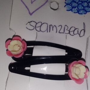 Floral Hair Clips with Pink and Cream Flowers
